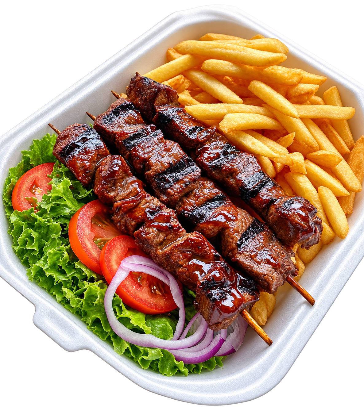 Grilled Beef Skewers & Fries